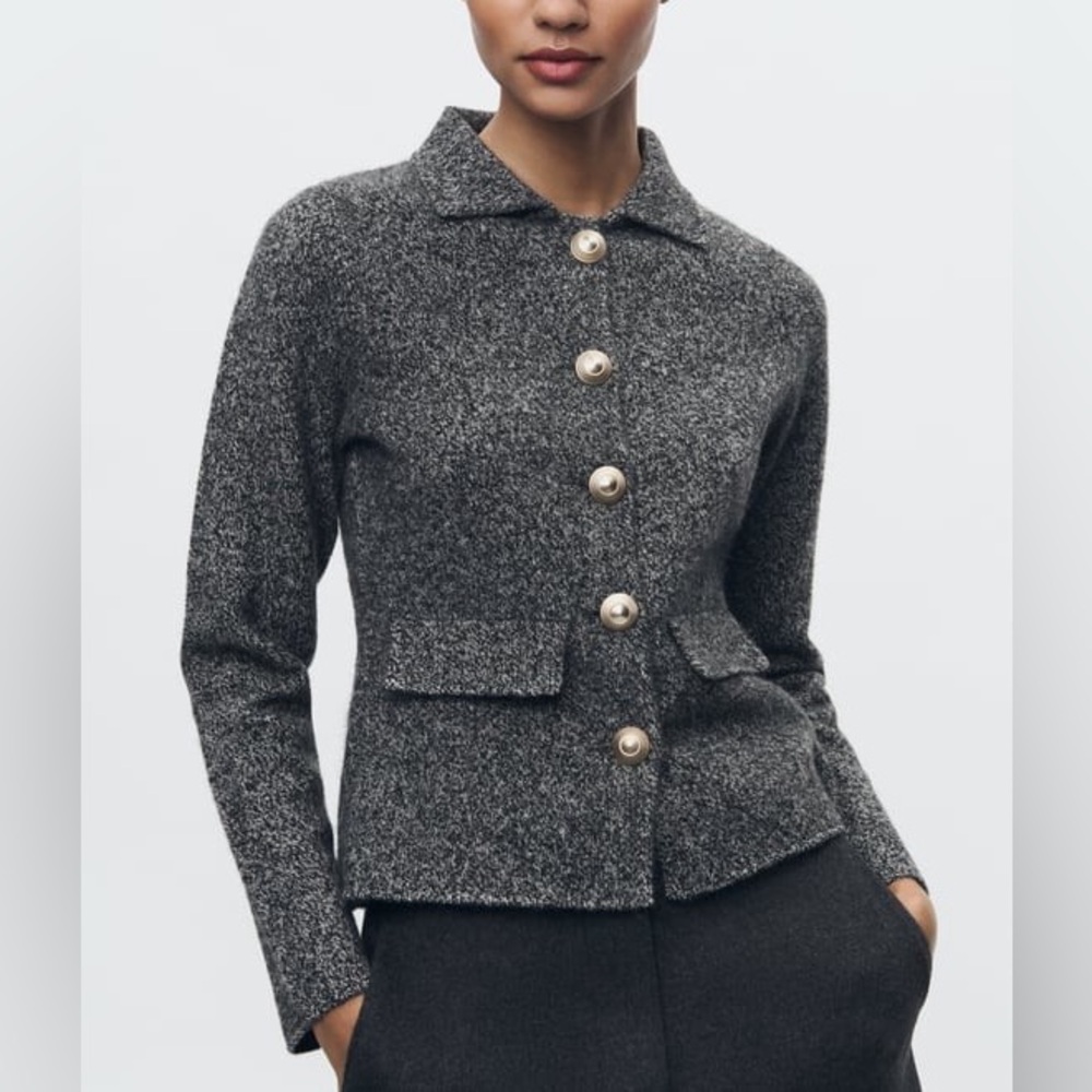 Zara Charcoal Buttoned Blazer